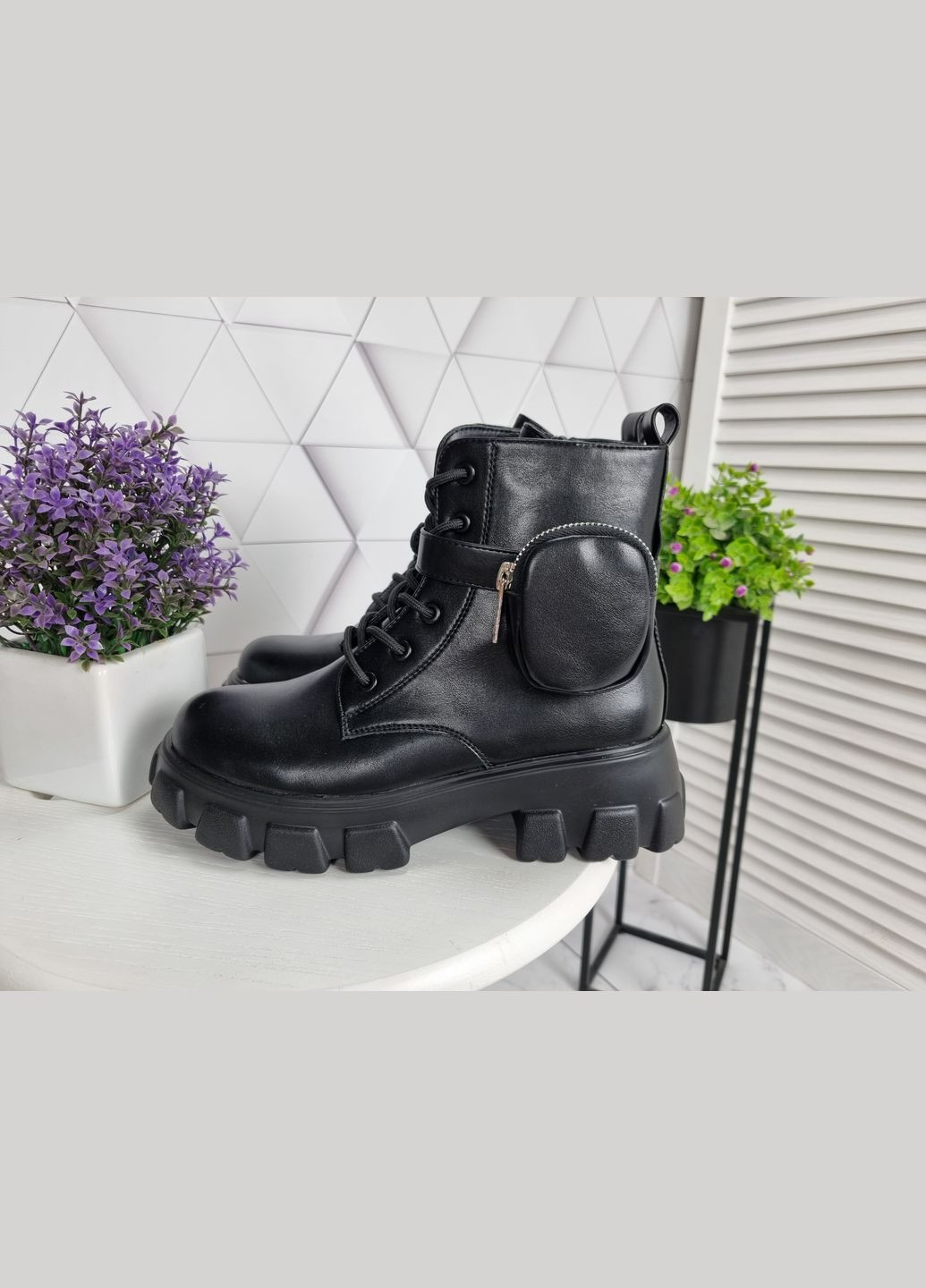 ботинки броги на высокой тракторной подошве черные с сумочкой демисезон (26,5 см) sp-2843 No Brand