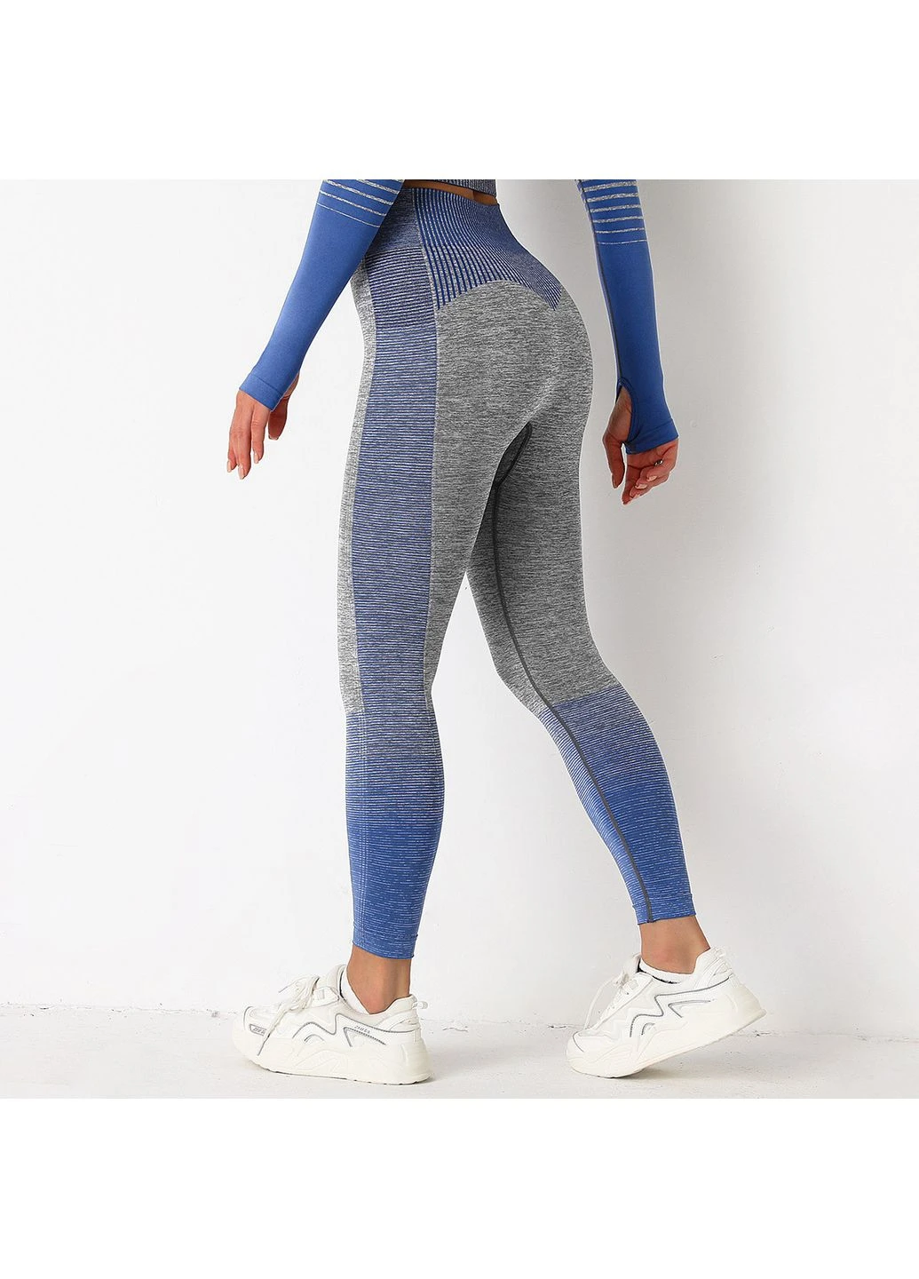 Легінси жіночі спортивні 9644 S сірі із синім Fashion (294067318)