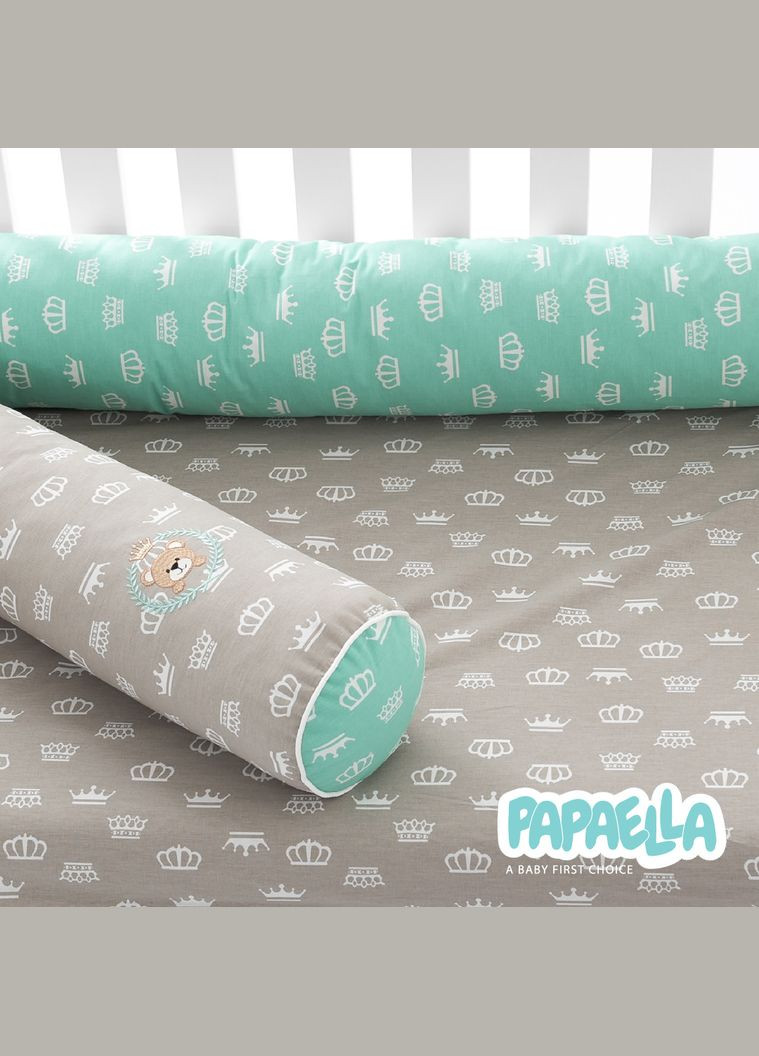 Набір бортик-валик захисний у ліжечко Papaella 120x15 см + 60x15 см бавовна м'ята/корона бежевий IDEIA (333819578)