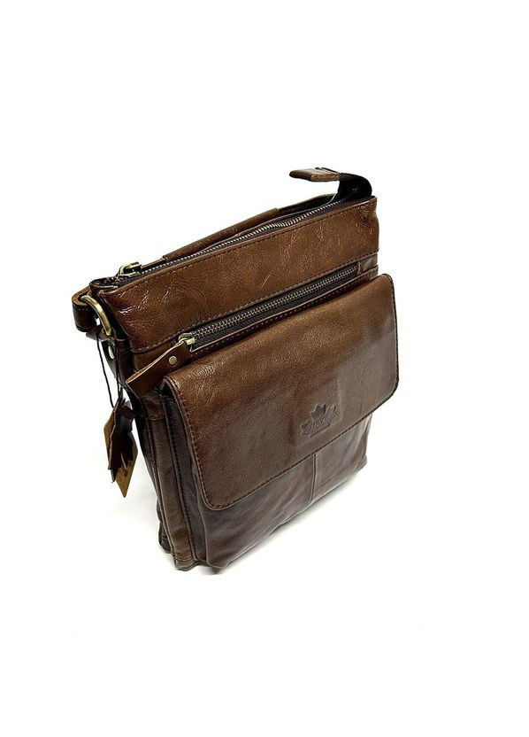 Коричнева шкіряна чоловіча молодіжна сумка через плече на три відділення No Brand (316715426)