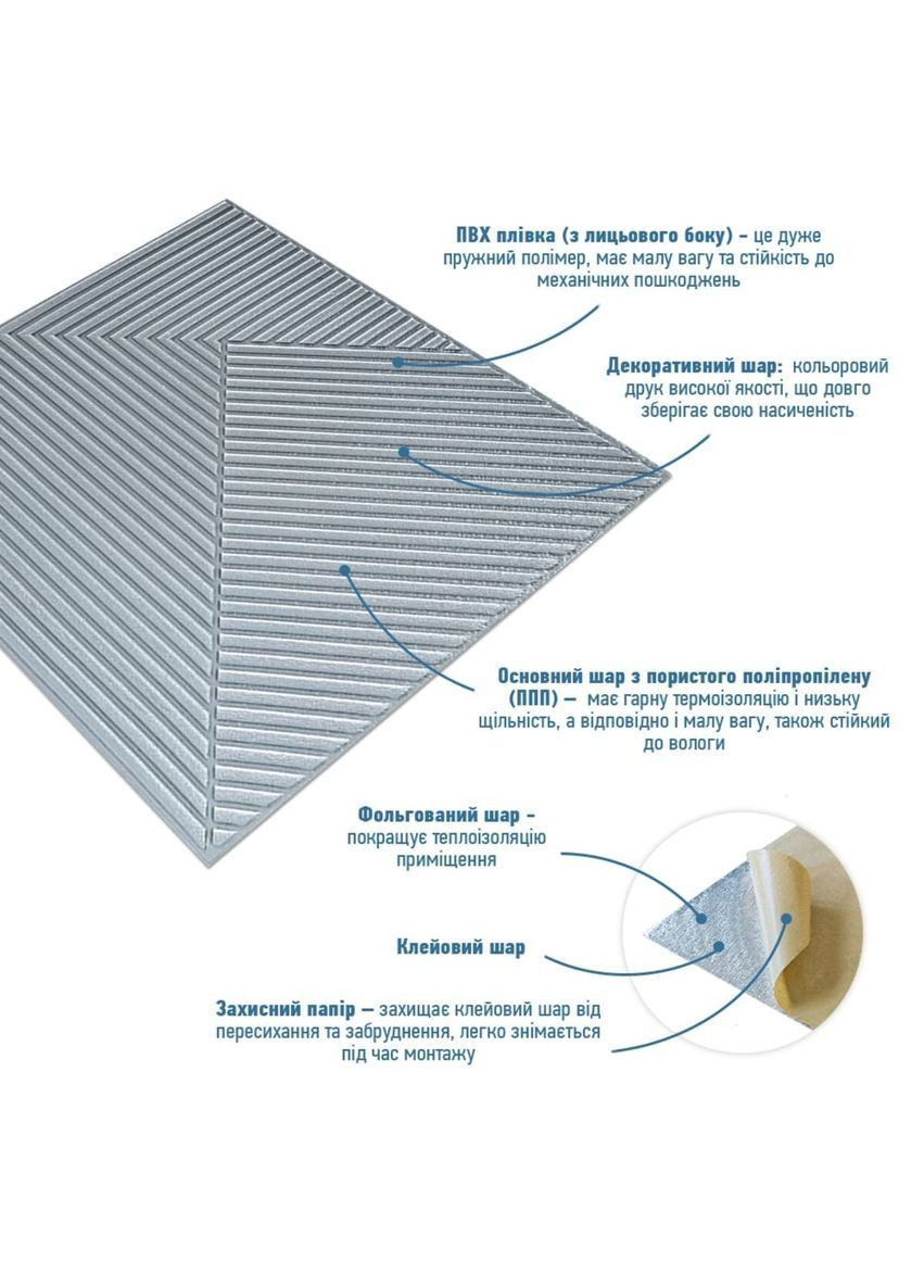 Самоклеюча декоративна 3D панель 500х500х5мм Бамбук Колір Сірий Sticker Wall (368833398)