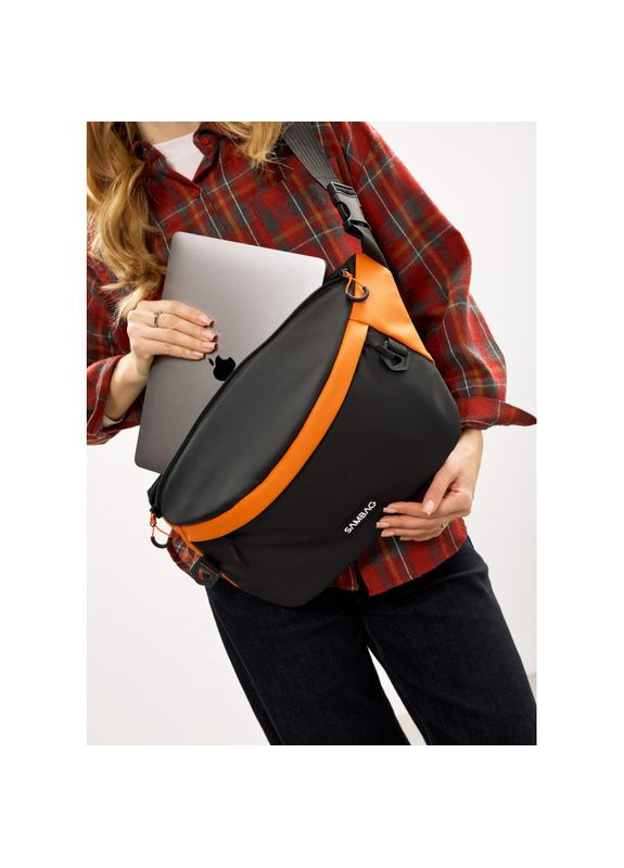 Жіноча cумка-бананка під ноутбук Urban Laptop чорно-оранжева Sambag (371990805)