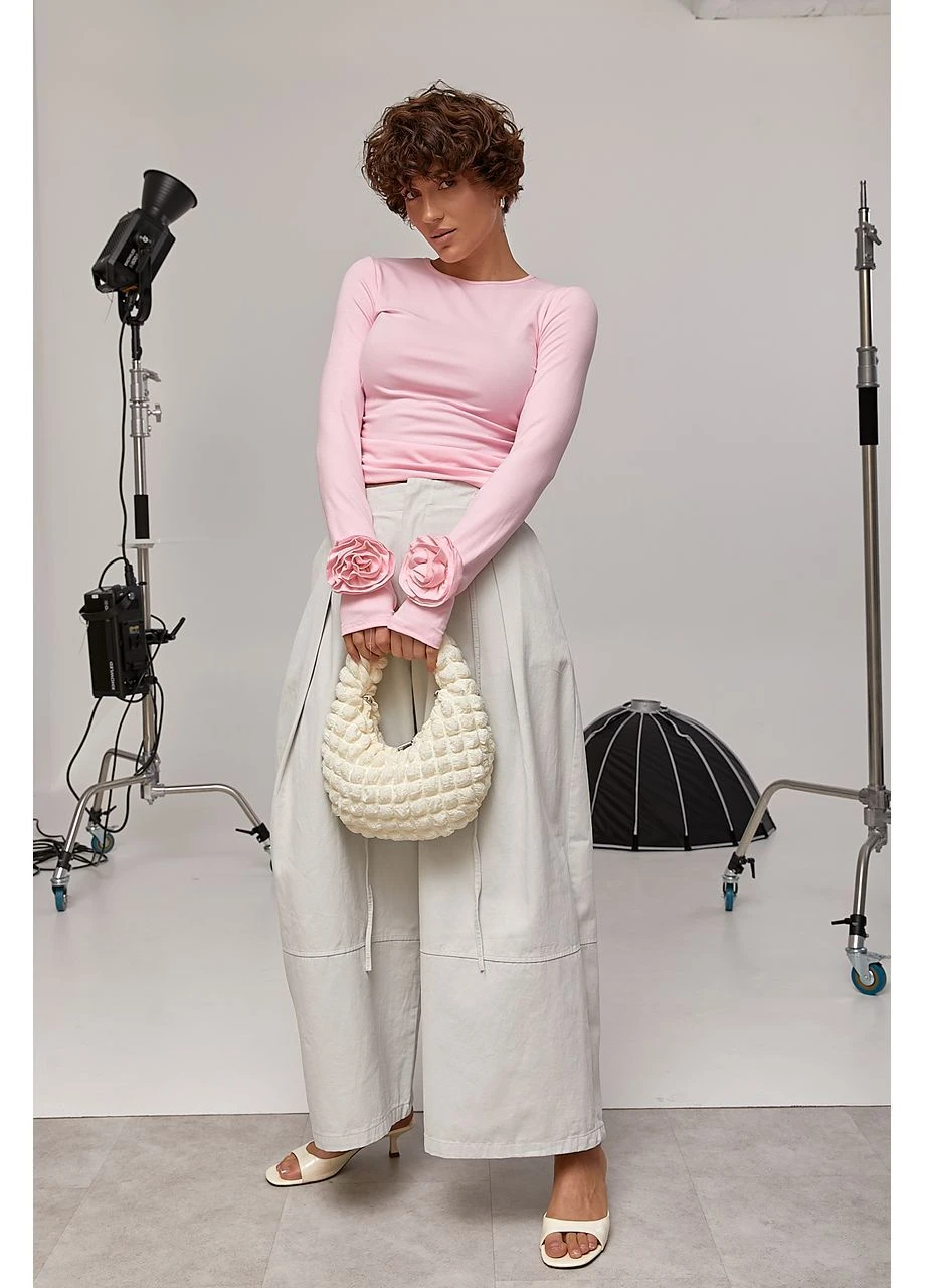 Котонові широкі штани із зав'язками - бежевий колір Lurex (377717622)