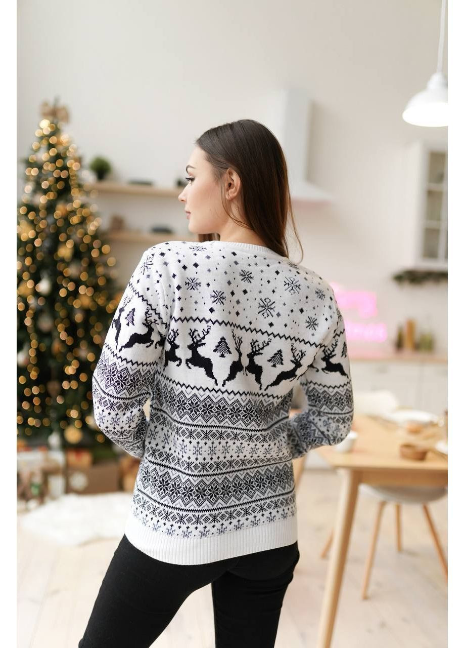 Белый новогодний женский свитер No Brand