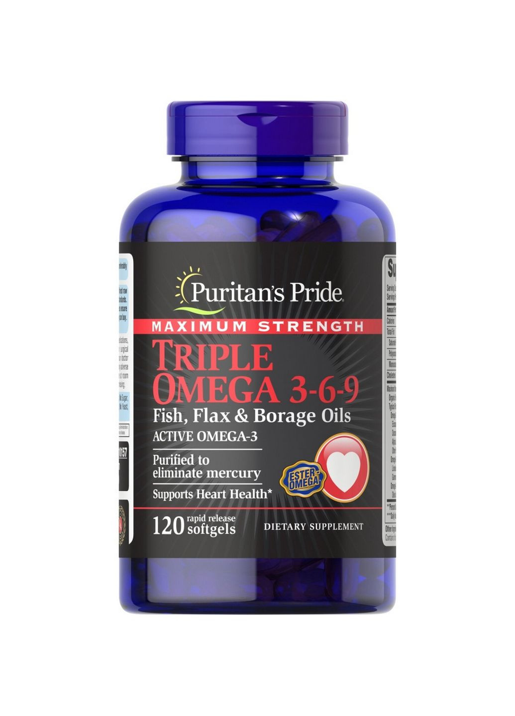 Жирні кислоти Triple Omega 3-6-9 Fish, Flax & Borage Oils Maximum Strength, 120 капсул Puritans Pride (293482790)