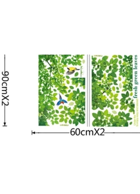 Наклейка на стену в детскую комнату Зеленое листья и птицы ( 2 листа 60 х 90 см) Б150-2 No Brand (302242326)