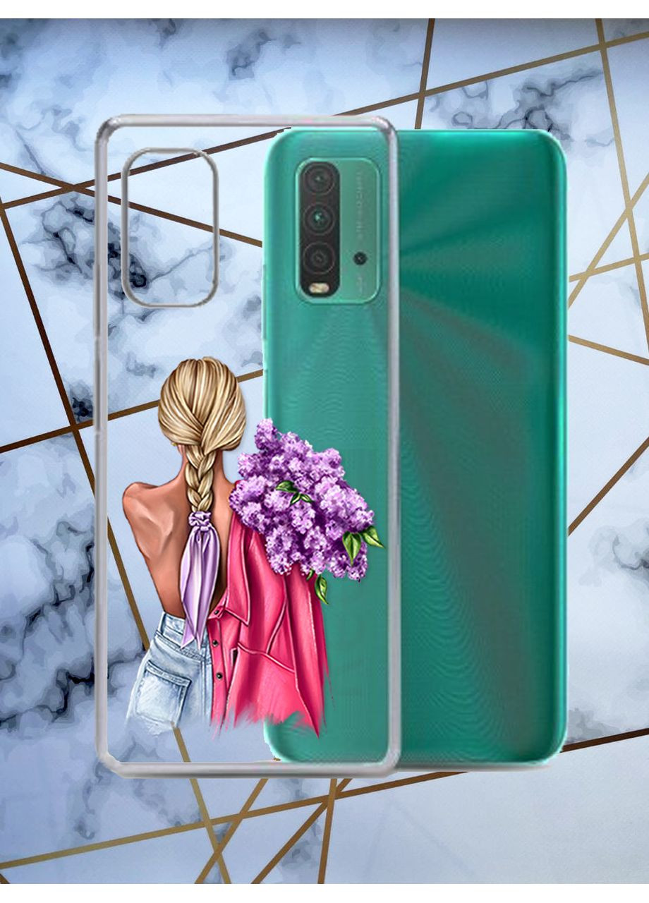 Прозорий чохол на Xiaomi Redmi 9T Дівчина з бузком (принт 7) Creative (359497108)