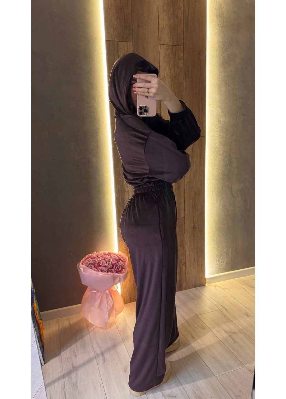 Женский велюровый комбинезон с капюшоном и акцентом на талии. MonCher комбинезон-брюки коричневый повседневный велюр