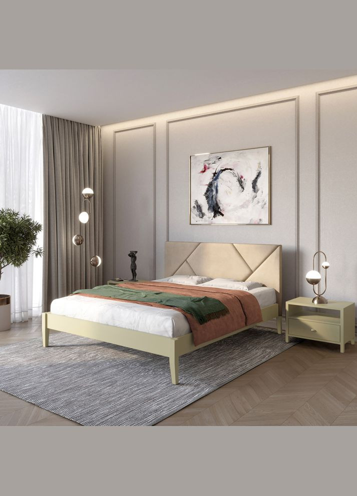 Двоспальне дерев'яне ліжко Нью-Йорк ДК (RAL1020)/Аляска 23 (Бежевий) 140х200 см (MBG-10186) Mebigrand (368280844)