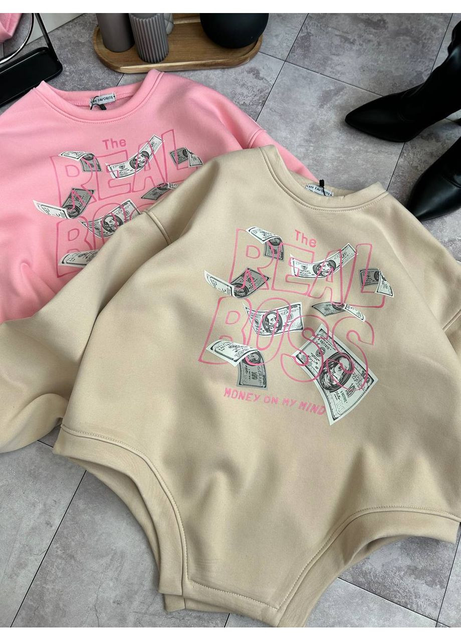 Бежевий жіночий світшот на флісі з принтом MonCher (361057437)