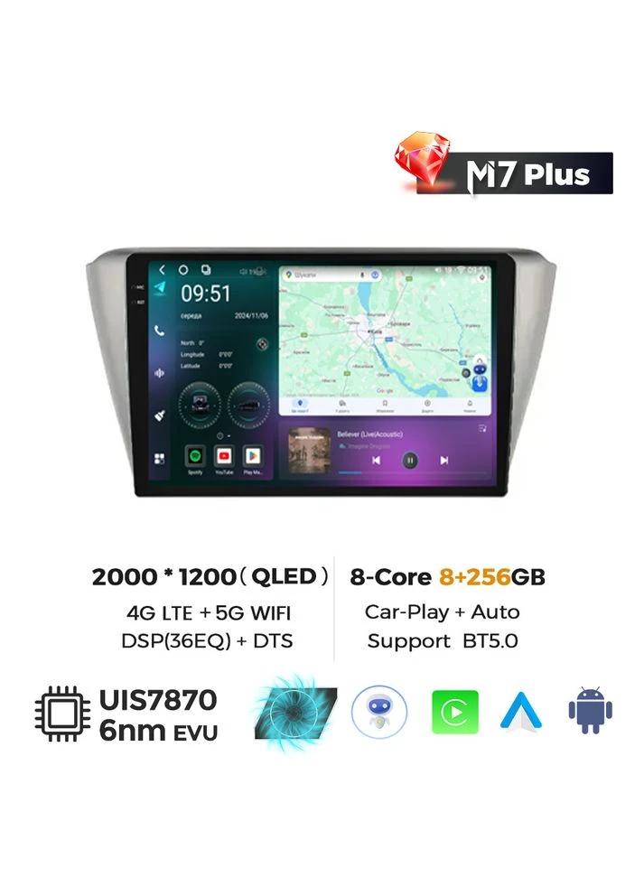 Штатная магнитола M7 Plus Skoda Fabia / Rapid (2015-2018) Серый, M7 Plus 8Gb+256Gb CarPlay QleD Mekede (384278968)