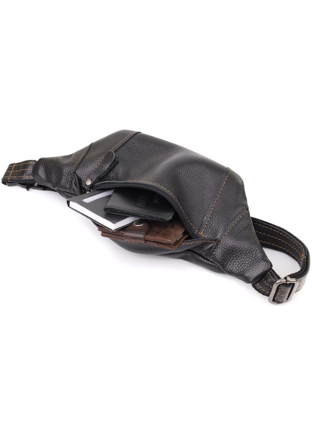 Сумка на пояс через плече шкіряна чоловіча Чорний 35556 Shvigel (334673999)