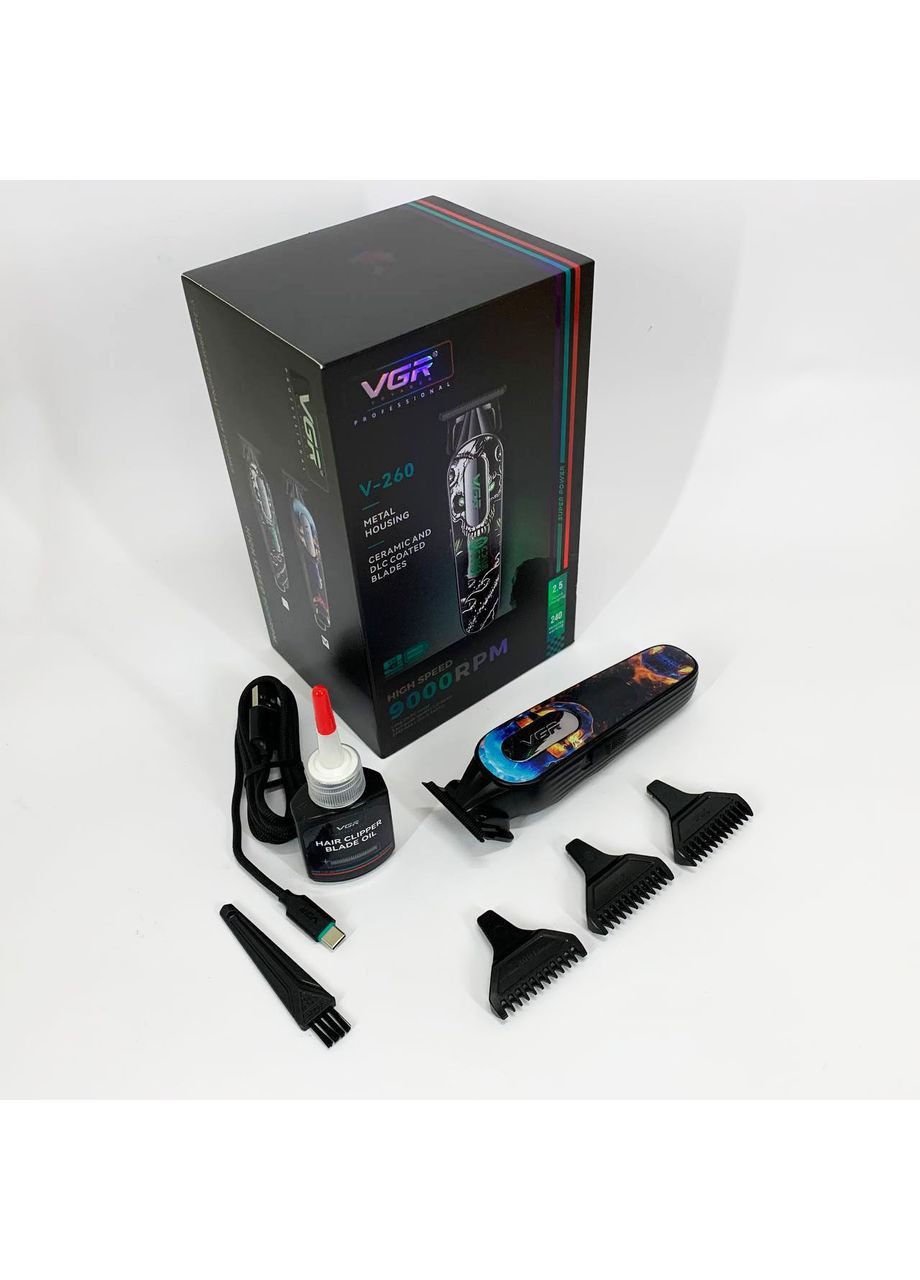 Тример акумуляторний для стрижки V-260 RED, 3 насадки, LED дисплей VGR (364665569)