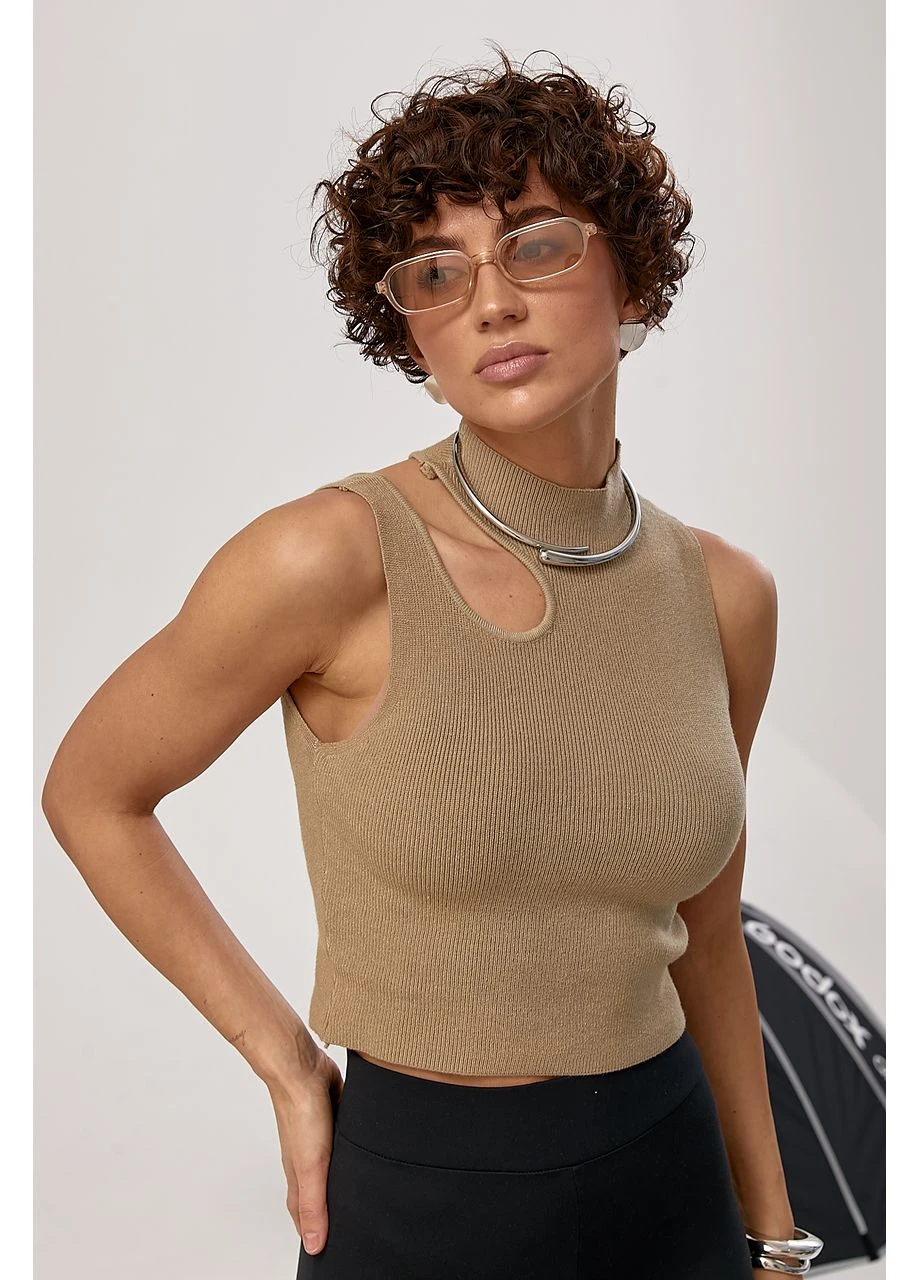 Коротка в'язана майка з вирізом Lurex — 382868327