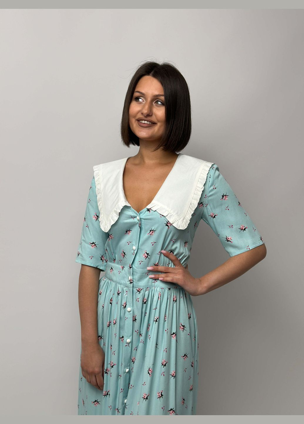 Бірюзова святковий, повсякденний, кежуал сукня міді кльош, дзвін BeART з квітковим принтом