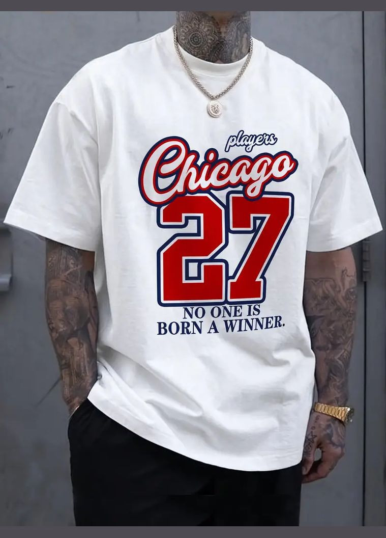 Комбінована чоловіча біла комфортна оверсайз футболка з яскравими написами No Brand