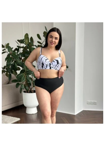 Білий демісезонний чорно роздільний купальник з тунікою plus size з поролоновими чашками No Brand