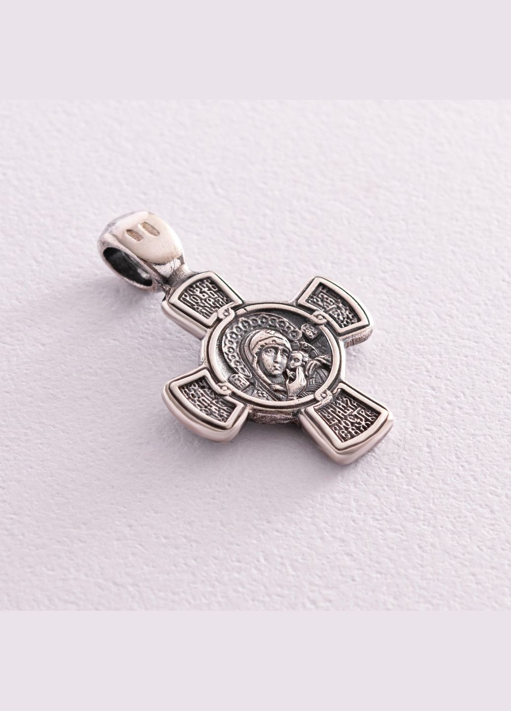 Серебряный крест с чернением Спас. Касперовская икона Божией Матери 13373 Oniks (264024617)