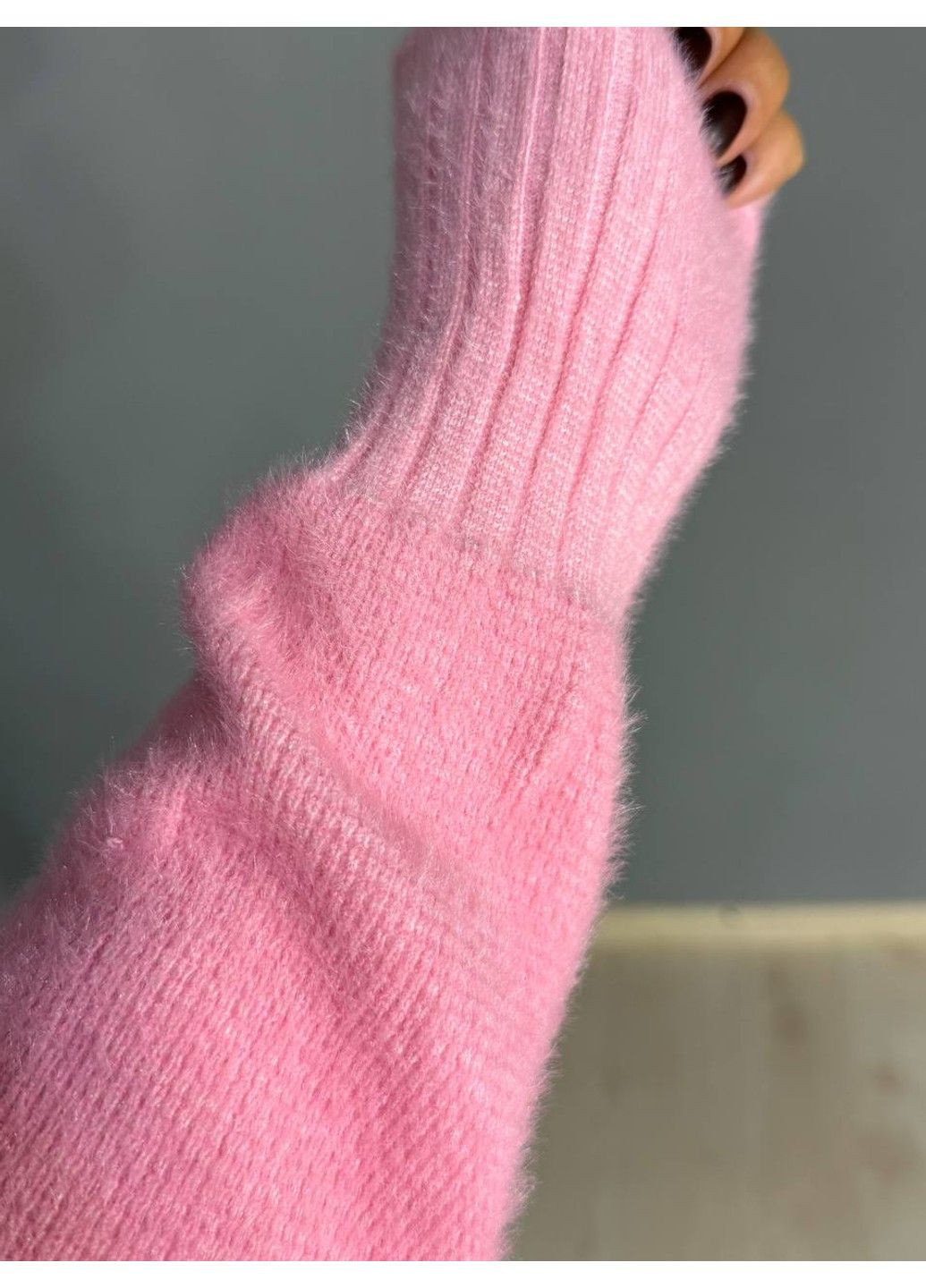 Розовый демисезонный свитер женский fancy matinee 7571 вафельный из ангоры оверсайз No Brand
