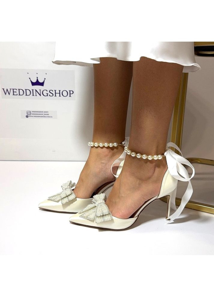 No Brand Женские туфли свадебные атласные и ремешком жемчуг и брошью 7,5 см. белый з текстиль, — (351394323)