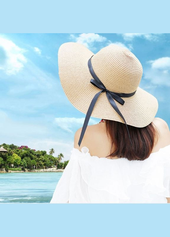 Женская солнцезащитная соломенная шляпа с черным бантом (55-58) No Brand (358204272)