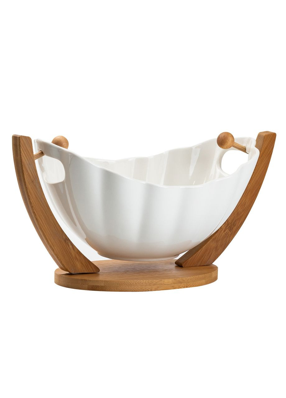 Фруктівниця керамічна на бамбуковій підставці 33*14*16 см Білий Yiwu (360454909)