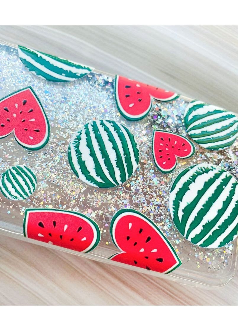 Чохол з плаваючими блискітками на Xiaomi Redmi Note 12 Pro Plus Сріблястий Кавуни сердечка (принт 343) CASE CONTROL (360668643)