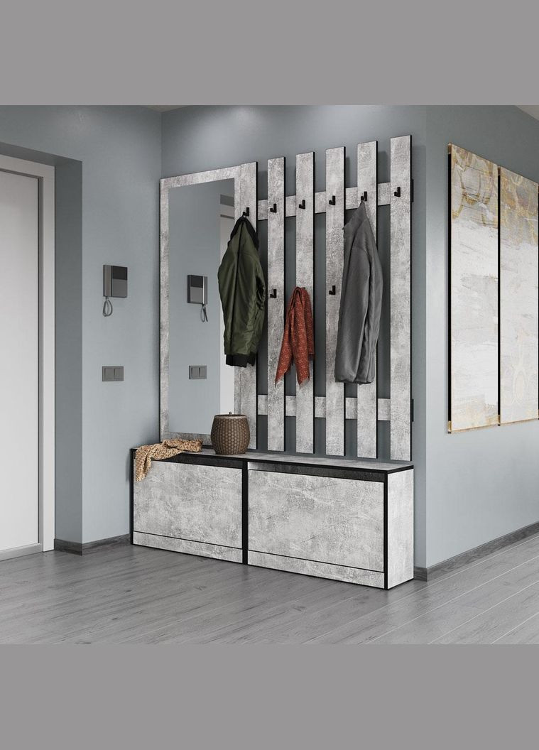 Прихожая с тумбой для обуви, зеркалом и крючками для одежды KO-0006 MORELI (361035002)