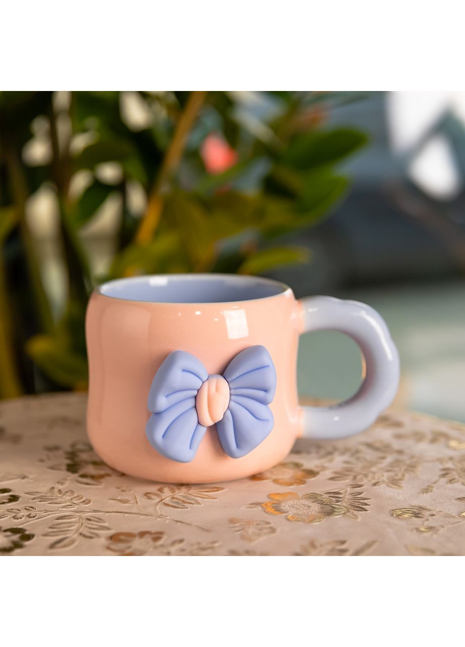 Чашка фарфоровая с магнитом Бант 400 (мл) подарочная кружка прикольная чашка для детей на подарок Розовый с голубым FM-52C Jooki (372010861)