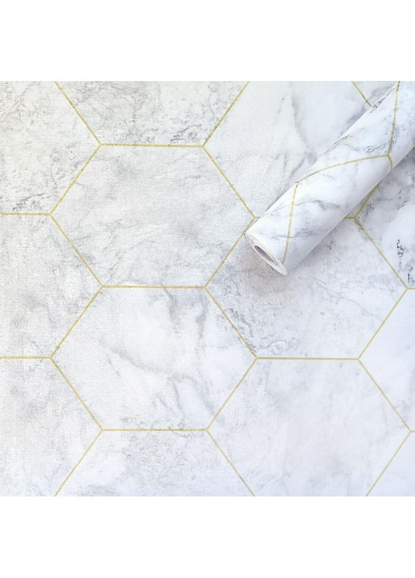 Самоклеюча плівка 0,45х10м х 0,07мм мармур золоті соти SW-00001212 Sticker Wall (353968329)