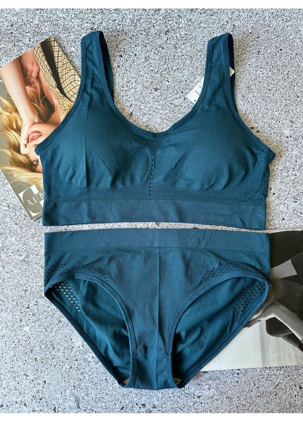 Синий комплект женского нижнего белья на чашку c/d, трусы и топ Beisdanna