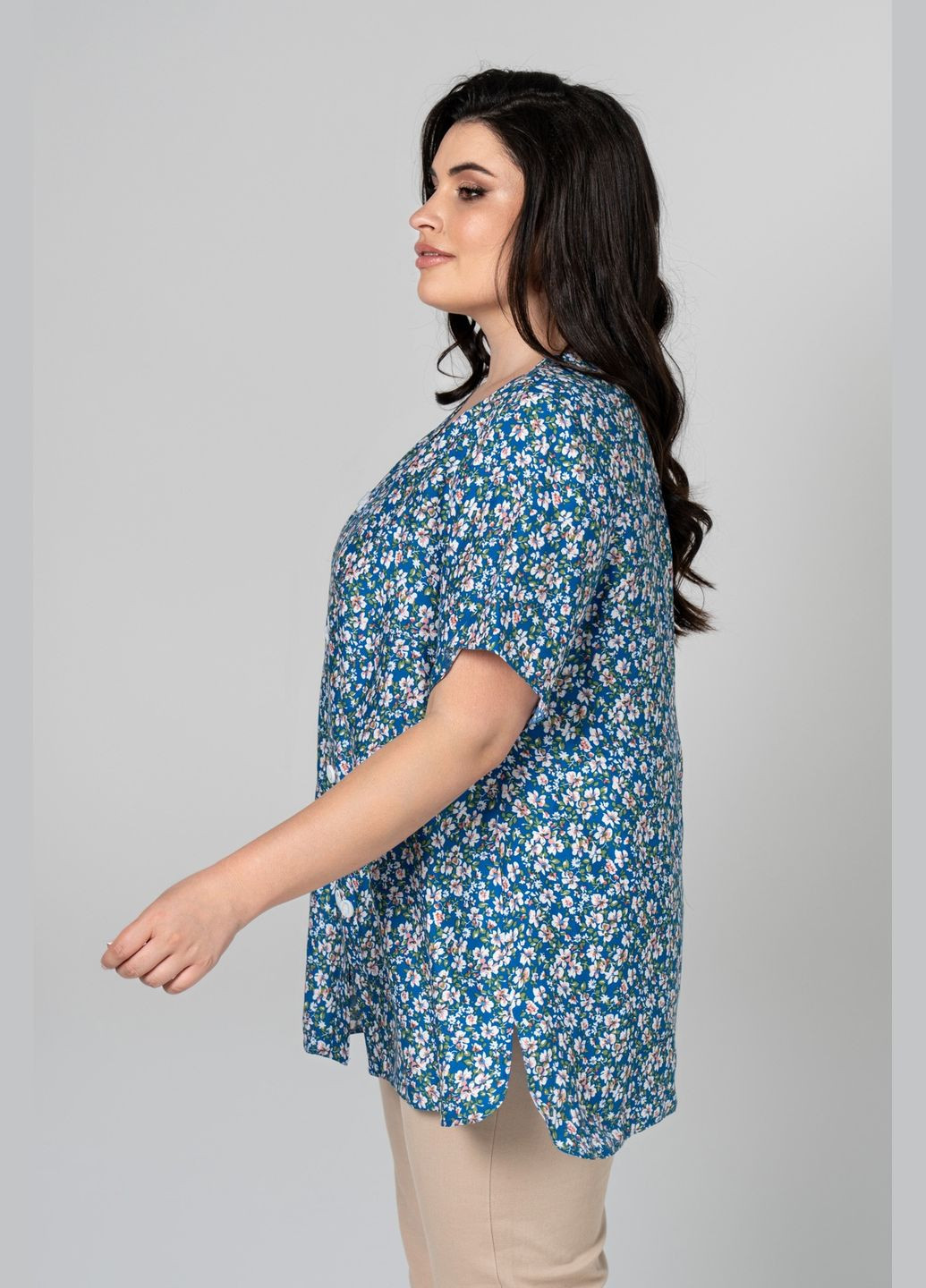 Голубая блуза прямого силуэта декорирована двумя планками с пуговицами all posa (ap101968p) A'll Posa