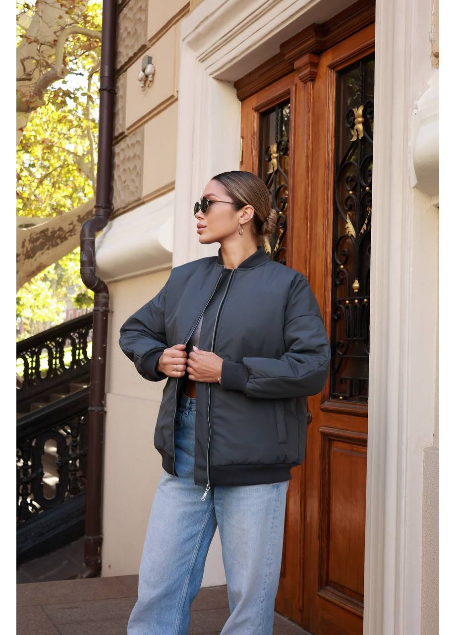 Жіночий утеплений бомбер з плащової тканини — наповнювач 150 синтепон, розмір 42–46 (заміри в описі) Vione на блискавці (367075581)