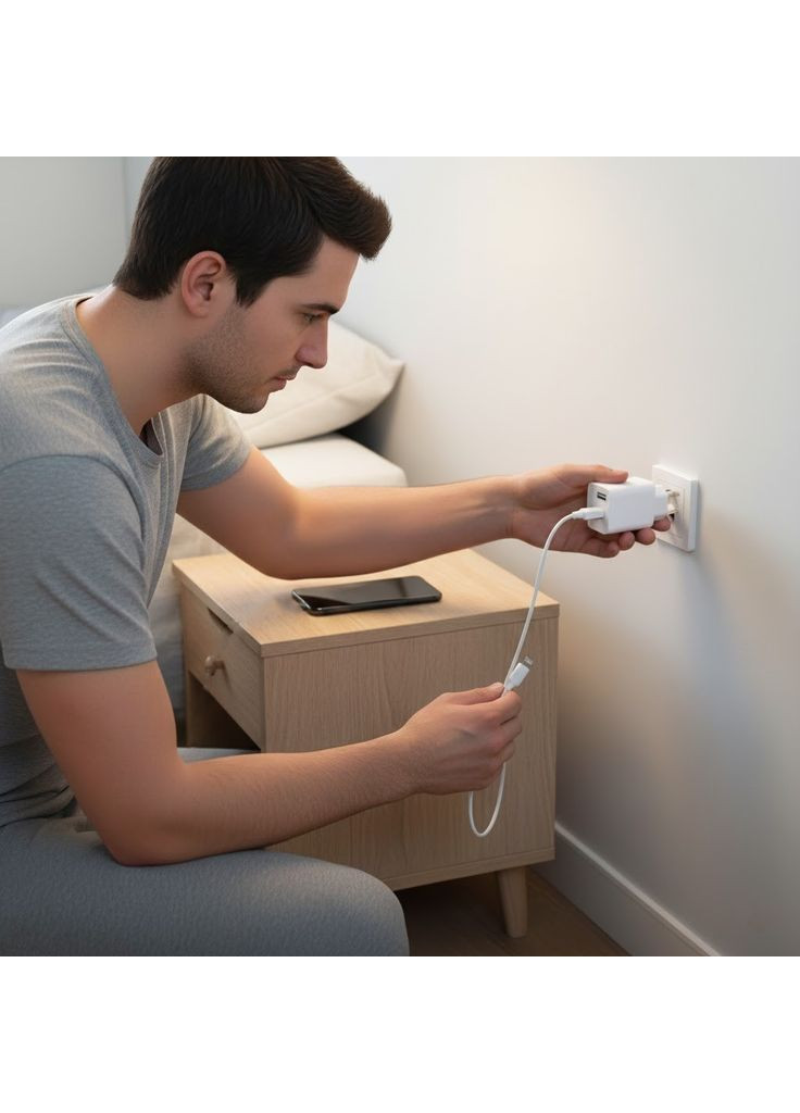 Мережевий зарядний пристрій із кабелем, 12 Вт, USBx2, Simple GP-HC059/Адаптер живлення для заряджання смартфона Gelius (370259574)