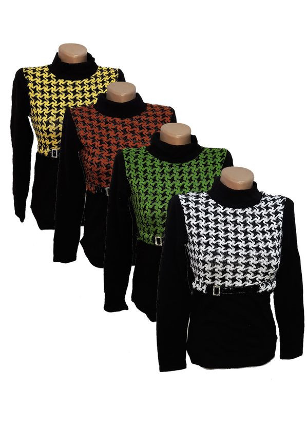 Комбинированный демисезонный женский джемпер с поясом, акрил. No Brand