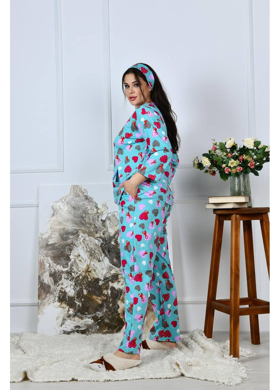 Голубая всесезон домашний комплект с повязкой — замеры в описании кофта + брюки DK/DL Мода без кордонів