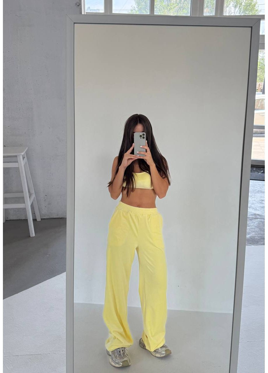 Жовтий плюшевий костюм двійка (топ+штани), приємний до тіла м'який костюм No Brand 699 (353307066)