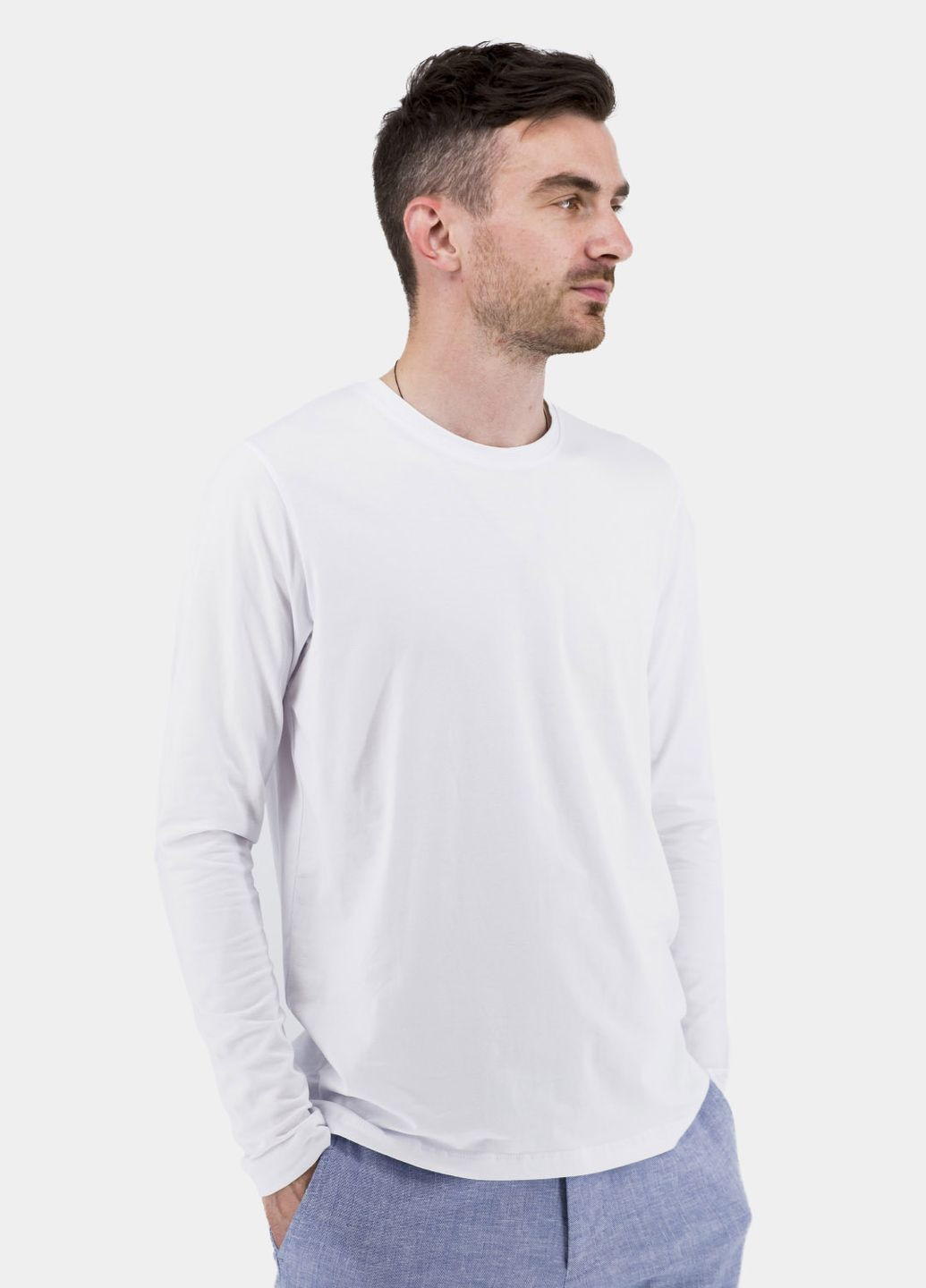 Біла чоловічий однотонний лонгслів casual з круглим вирізом для 3 сезонів avvenente (, ), 27880 No Brand