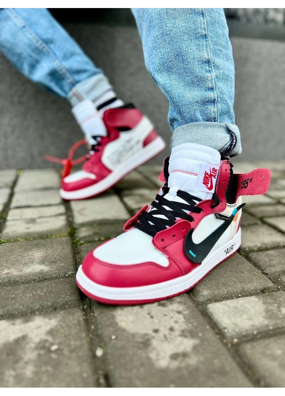 КРОССОВКИ ЖЕНСКИЕ NIKE AIR JORDAN 1 OFF-WHITE RED НАЙК АИР ДЖОРДАН No Brand белые демисезоны (368887898)