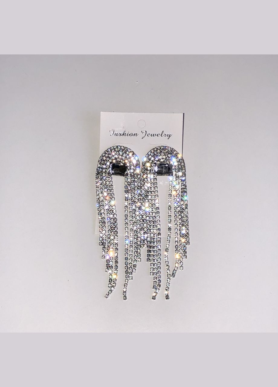 Довгі сережки цвяшки з ланцюжками зі страз (12-269) No Brand (314931038)