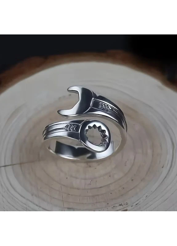 Серебристое мужское кольцо в виде гаечного ключа размер регулируемый Fashion Jewelry (379646764)