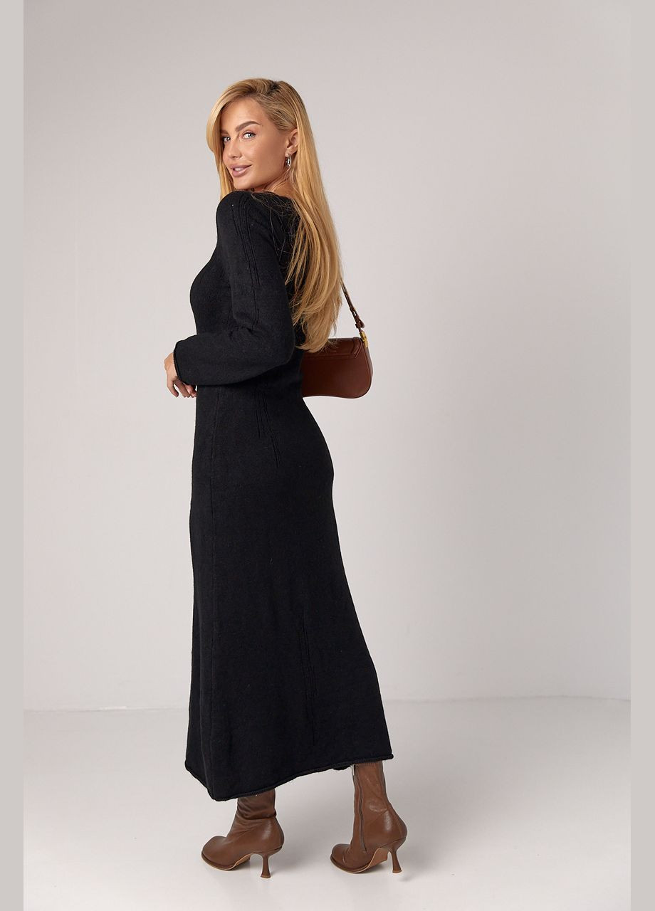 Черное длинное вязаное платье с v-образной горловиной Lurex