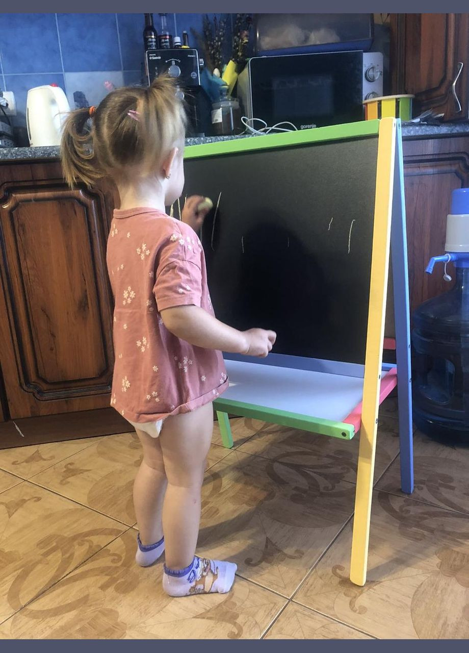 Двосторонній Мольберт дитячий магнітний різнокольоровий, дошка для малювання, для крейди, маркера і магнітів 3в1. Масяня (334727166)