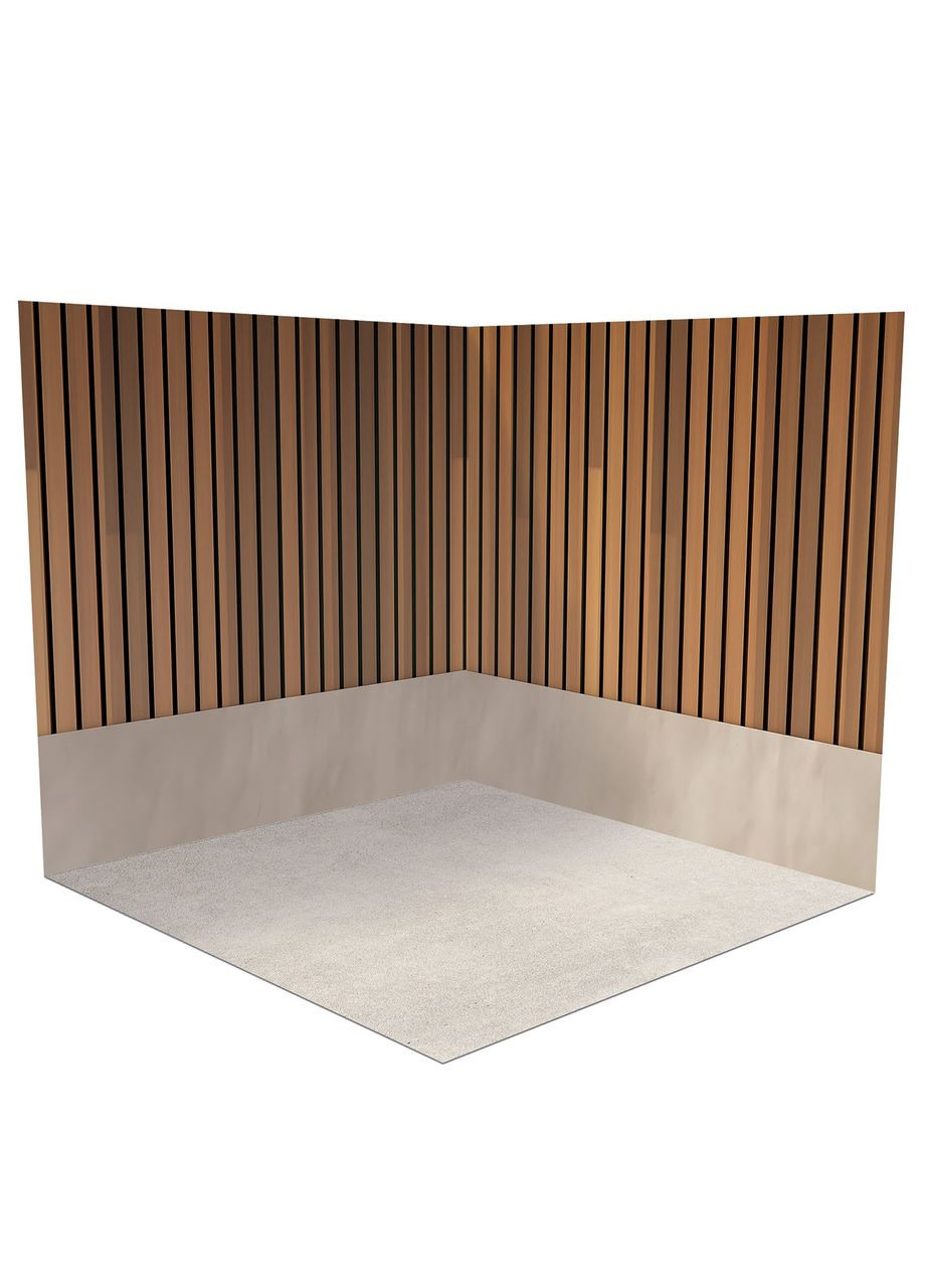 Фотофон вініловий кутовий 3D, дерев’яні рейки, підлога світлий бетон і світле дерево, 60×60 см, №58297 PhotoVinyl (354376858)