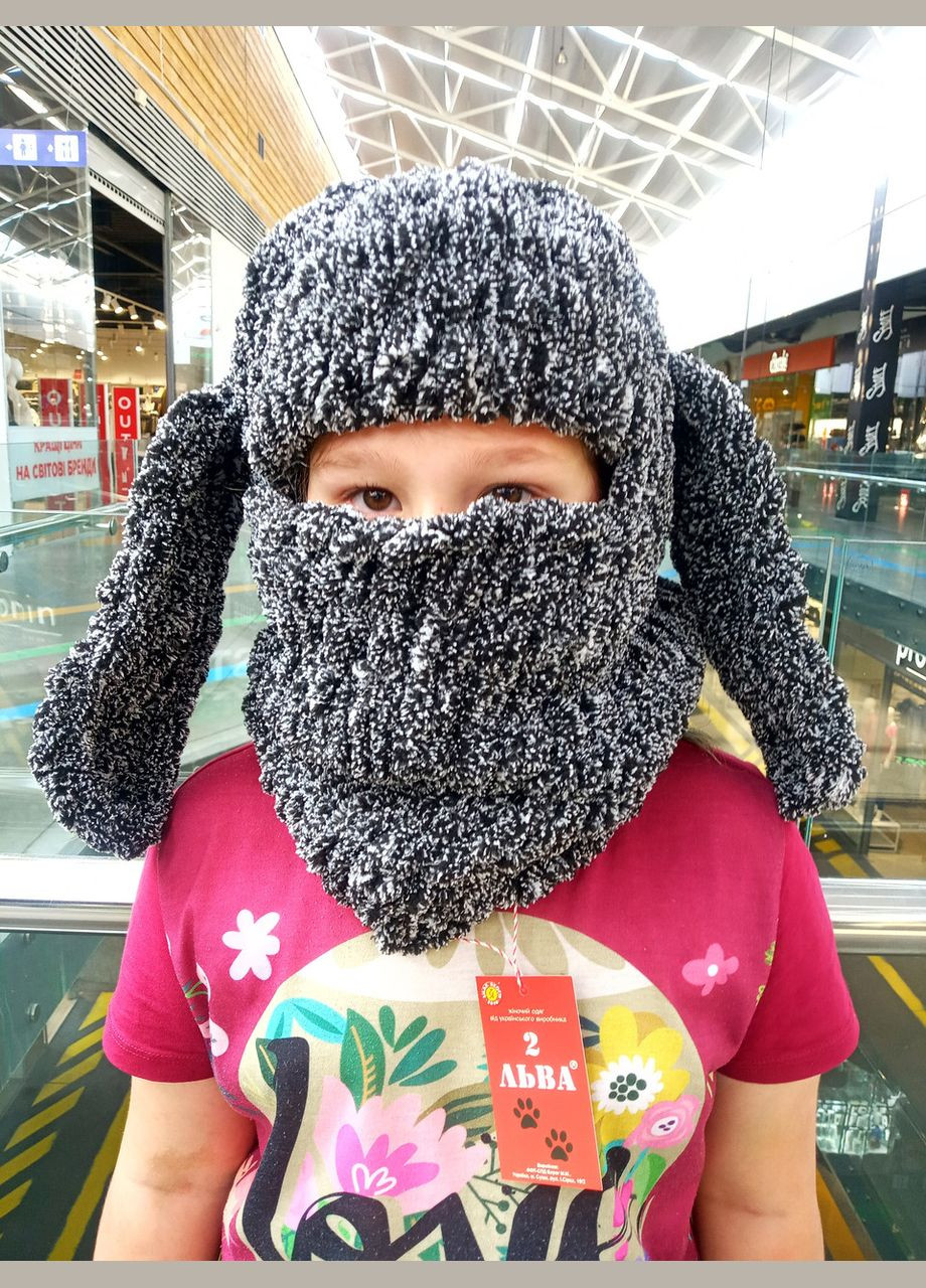 Сіра рябочка шапка-балаклава з вухами 2 Льва (354331490)