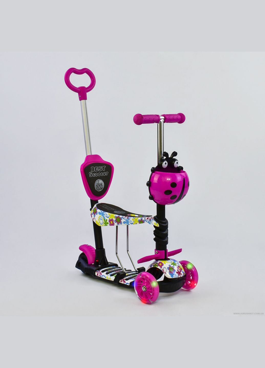 Самокат 5в1 62310. Абстракция, 3 PU колеса с подсветкой. Розовый Best Scooter (291985633)