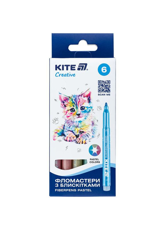 Набір фломастерів з блисками Creative 2 K-1148 6 кольорів Kite (364766223)