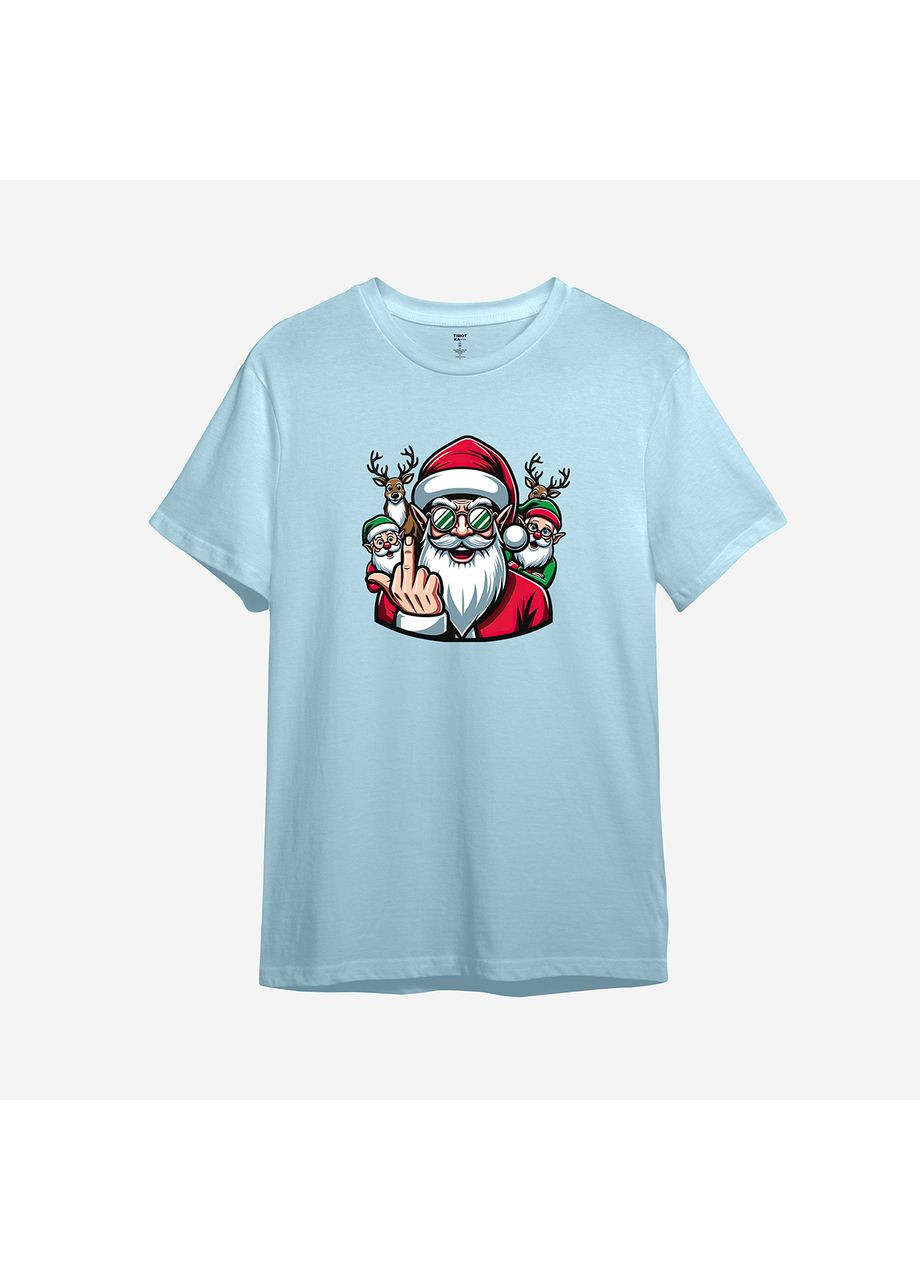 Голубая новогодняя футболка с принтом "подарки - за кеш!" (10811138293) с коротким рукавом ТiШОТКА