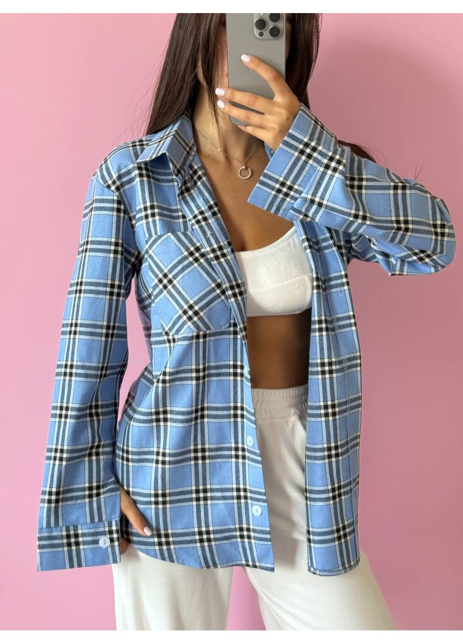 Синяя рубашка в клетку No Brand