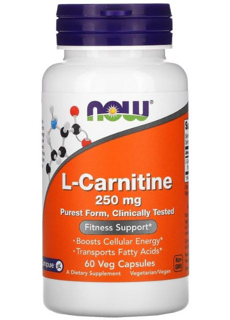 L-карнитин L-Carnitine 250 мг 60 вегетарианских капсул Now Foods (357340596)